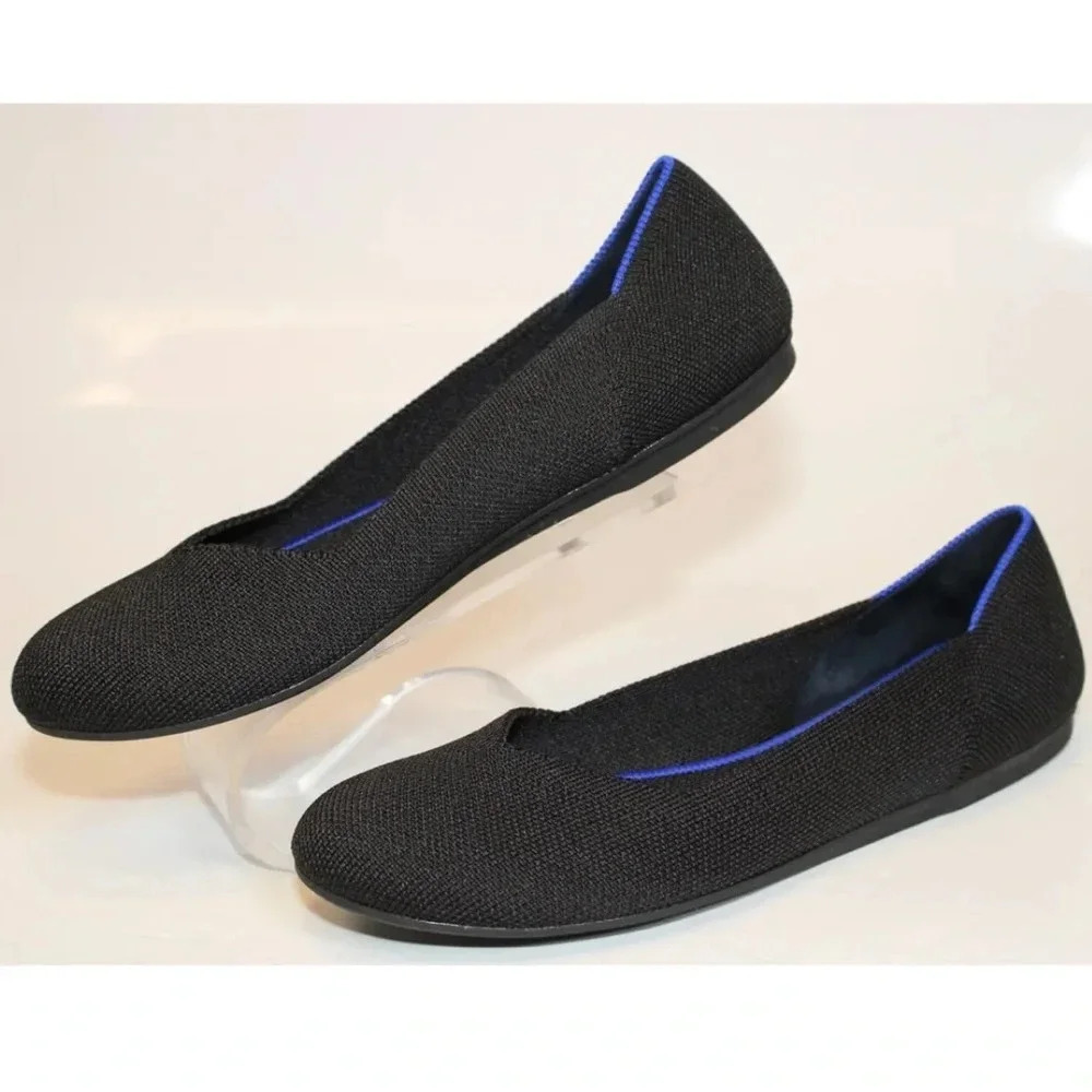 Rothy’s The Flat Black Knit Ballet Flats Slip On Shoes Womens 7